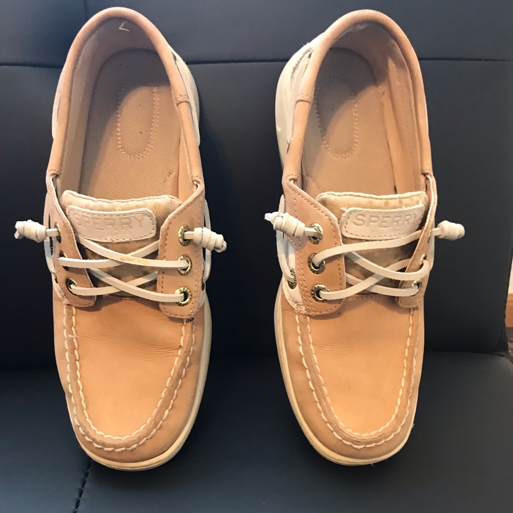 Sperry Women’s Moccasin Boat Shoes in Tan and White